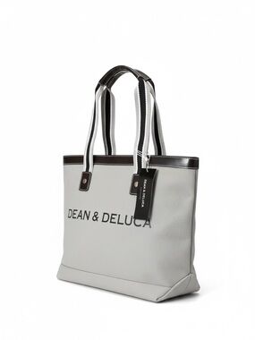 Dean & Deluca Medium Signature Grey Canvas Tote Bag Handle Pockets